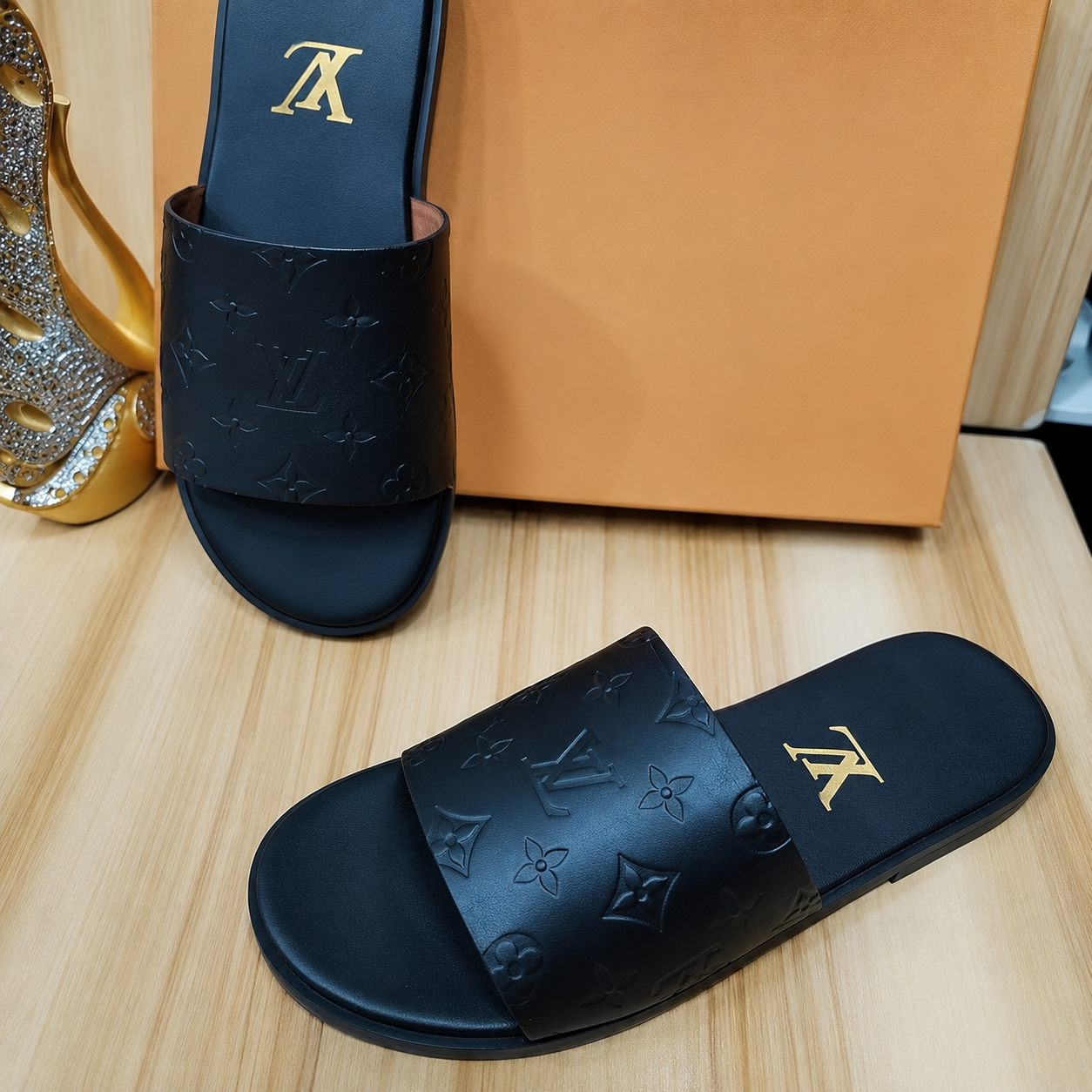 Premium Monogram-Style Leather Slides CNP