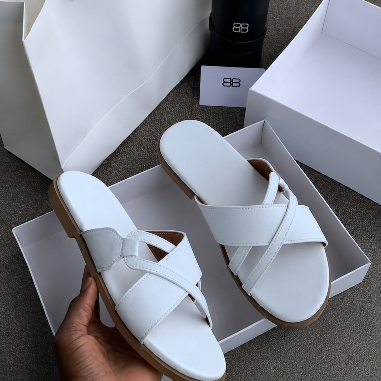Premium White Open-Toe Slippers CNP