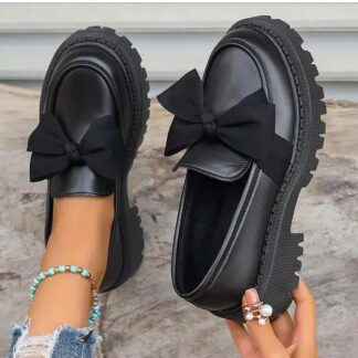 Elegant Bow Leather Loafers XP