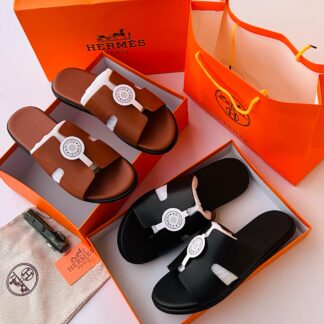 Original Hermes Men's Leather Slippers CNP