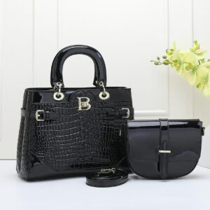 Luxe Black Croc Leather Handbag CNP