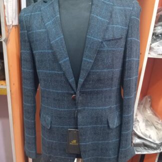 Elegant Charcoal Checkered Blazer with Blue Accents CNP