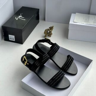 Minimalist Matte Black Sandals with Textured Straps CNP
