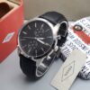 Men Black Leather Watch CNP