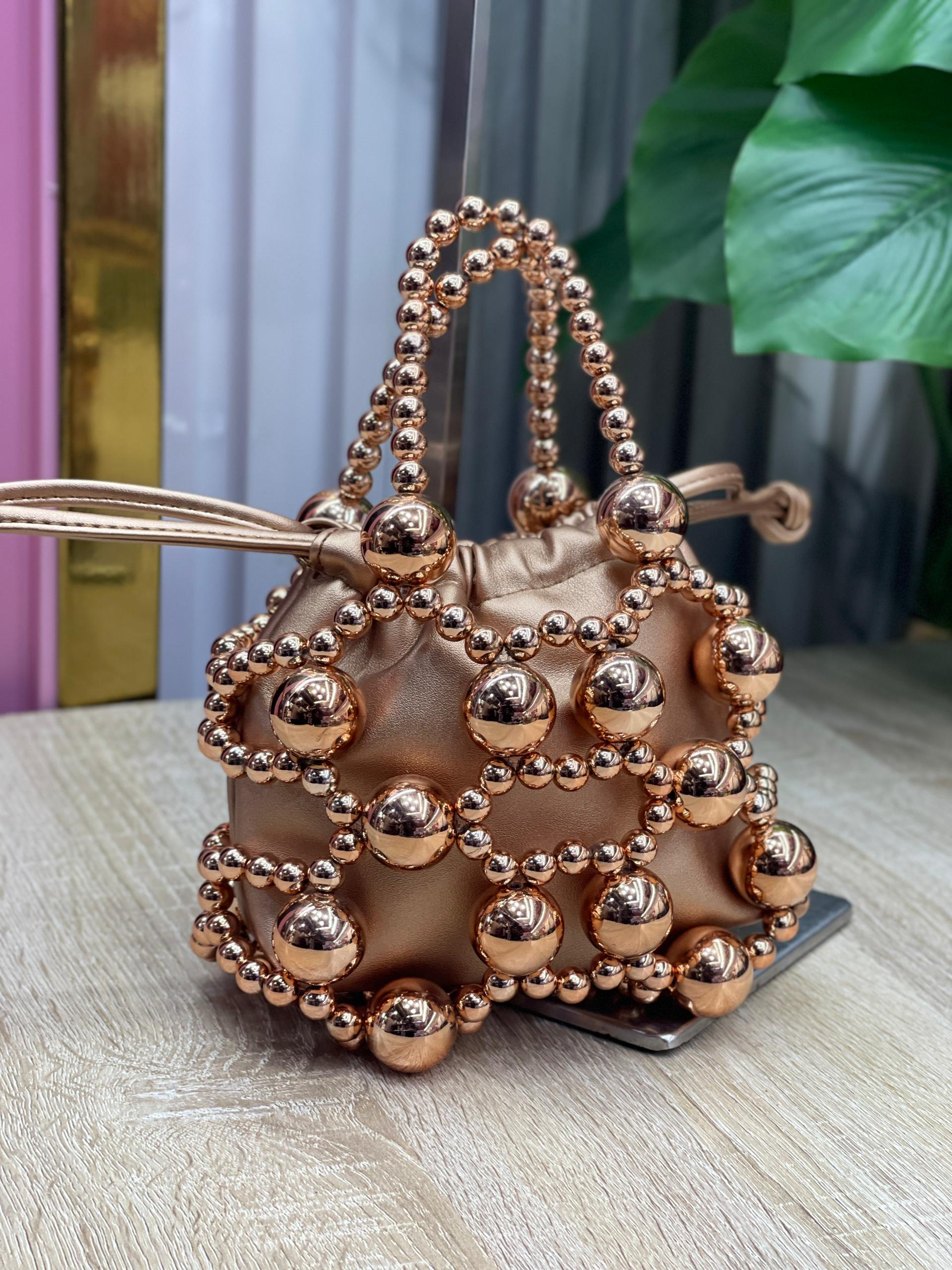 Metallic Beaded Top Hand Bag CNP