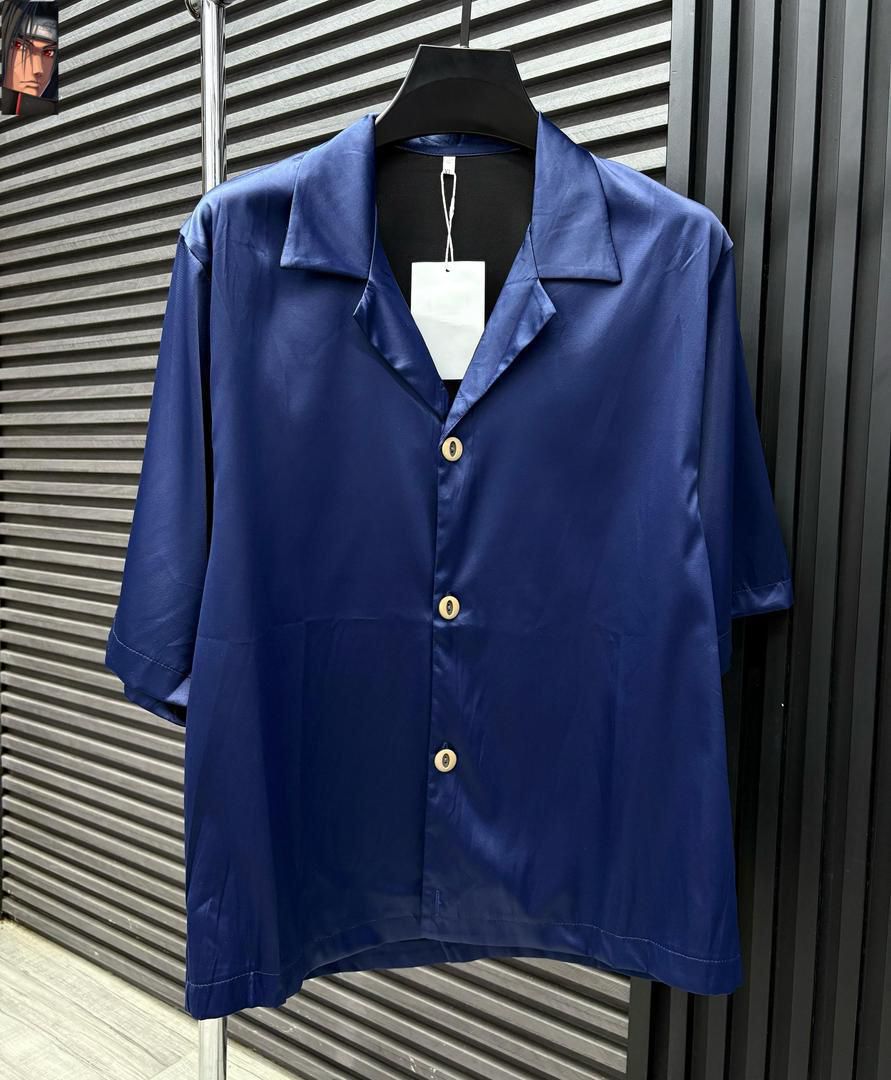 Satin Short Sleeve Button-Up Shirt CNP