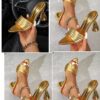 Brand Women Gold Pyramid Heel Mules CNP