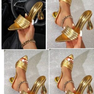 Brand Women Gold Pyramid Heel Mules CNP