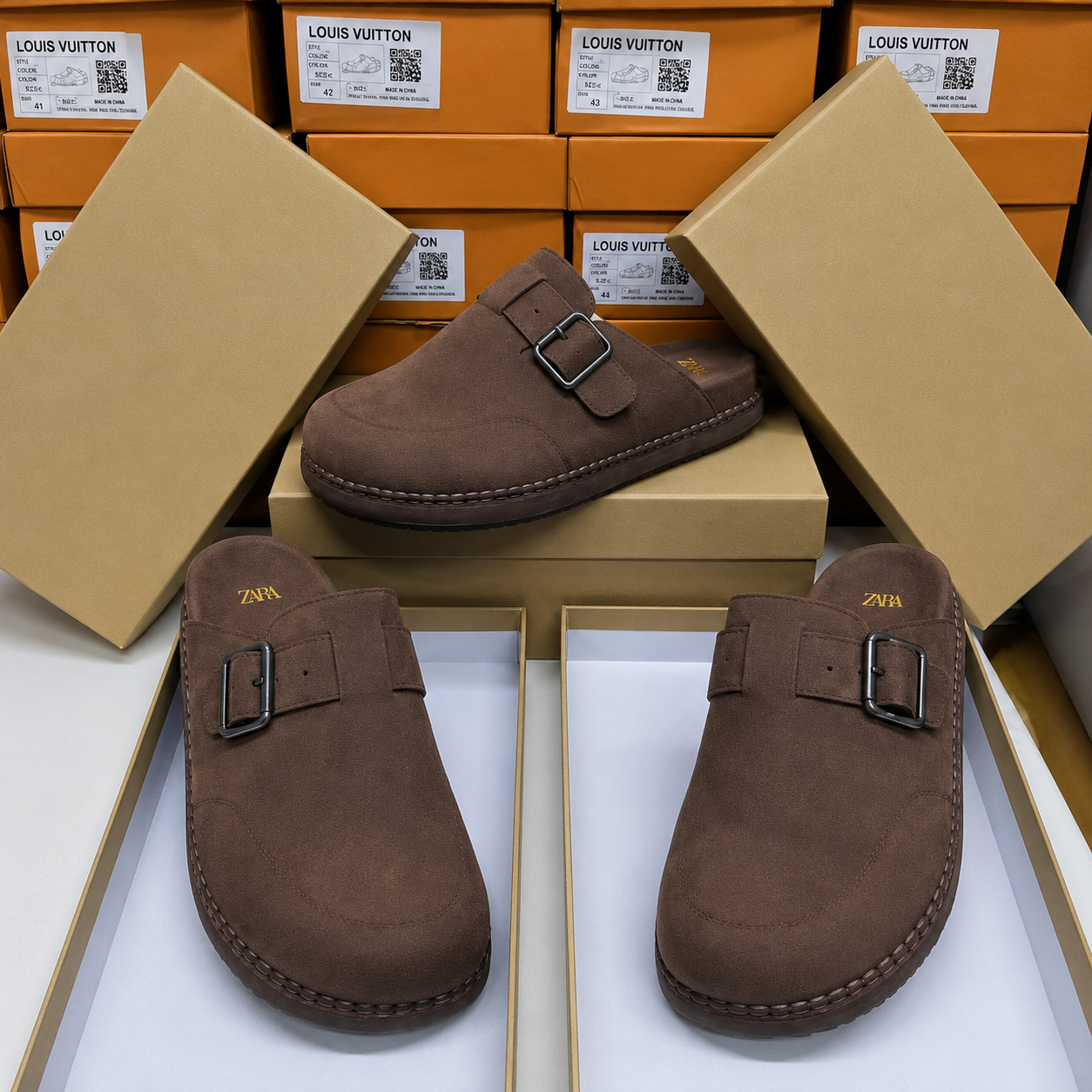 Comfortable Flat Leather Mule BS