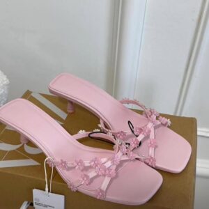 Flower Embellished Cross Strap Mid Heels MAR6