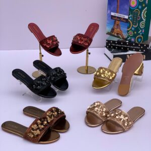 New Women Round Toe Colorful Decorated Flat Slippers MAR6