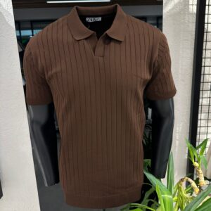 Cool Men Brown Slim Fit Ribbed Polo Neck T-Shirt MAR6
