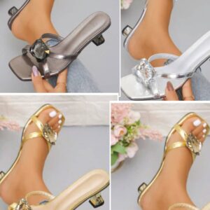 Fashionable Stone Embellished Slippers Heels APR6