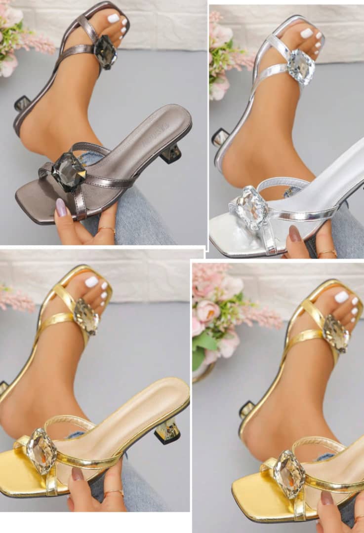Fashionable Stone Embellished Slippers Heels APR6
