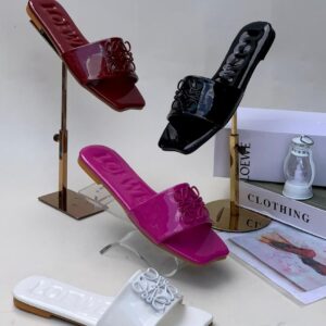 Ladies Glossy Leather Branded Slippers APR6