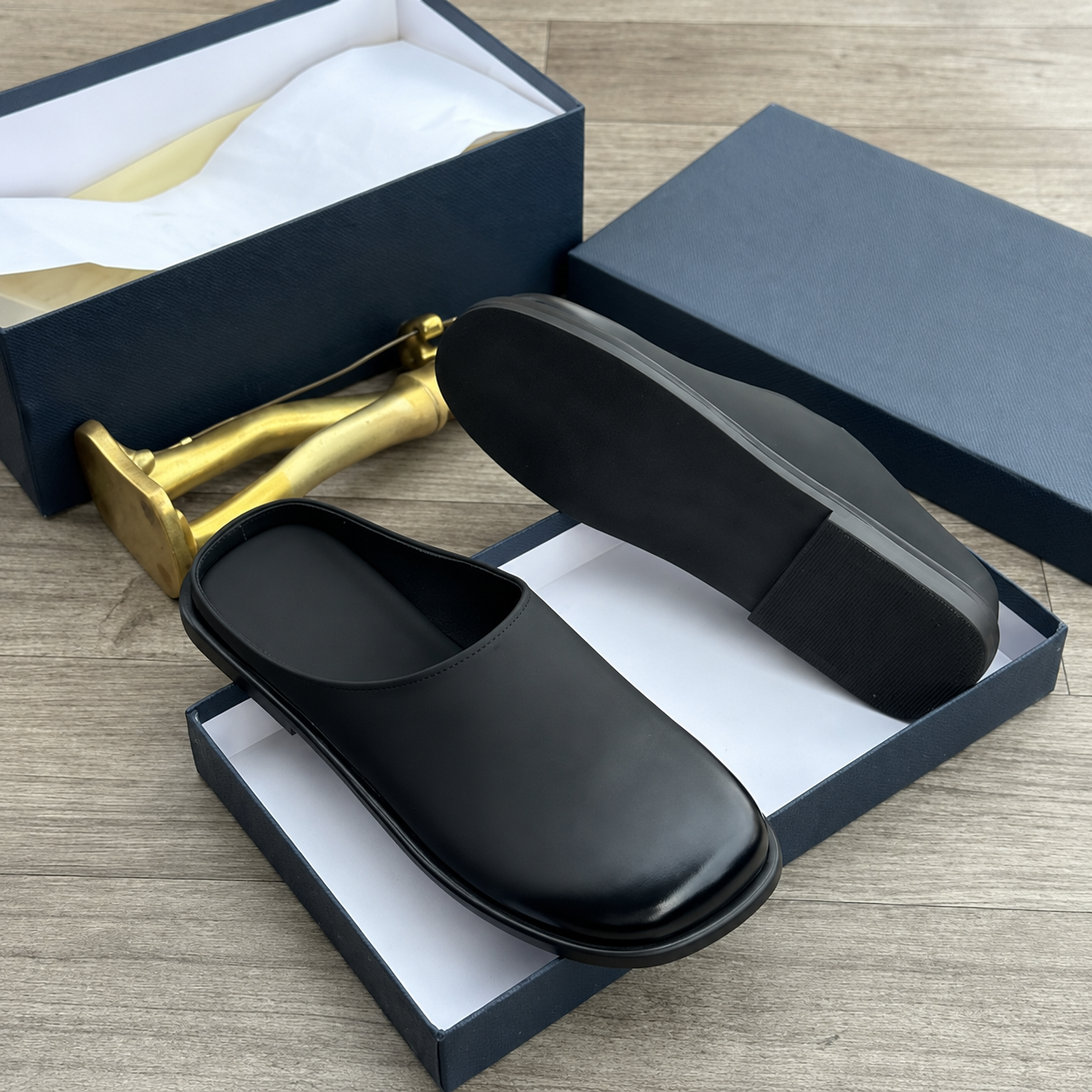 Men Black Smooth Leather Half-Shoes MAY6