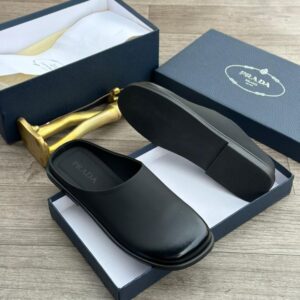 Men Black Smooth Leather Half-Shoes MAY6
