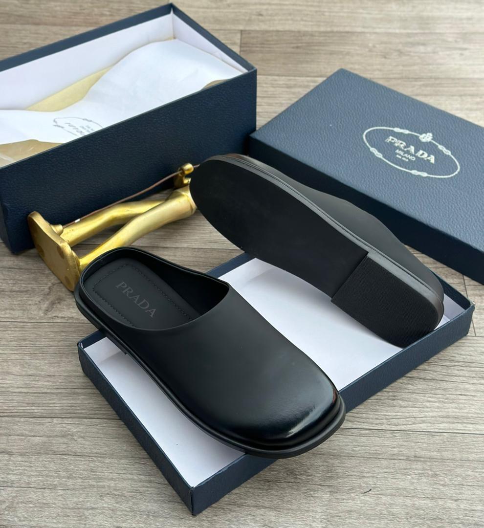 Men Black Smooth Leather Half-Shoes MAY6