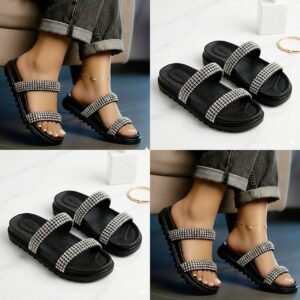 Black Embellished Flat Slippers JUN6